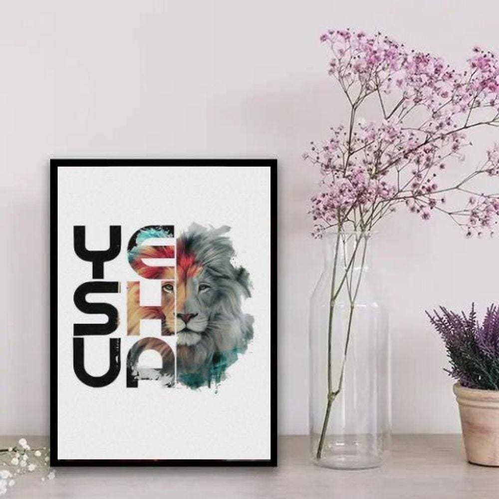 Quadro Decorativo Leão Yeshua Colorido 24X18Cm - Com Vidro