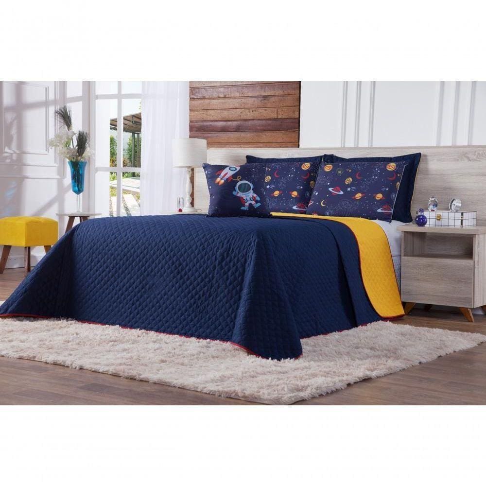 Cobre Leito Astronauta Queen 7 Pecas - Azul-amarelo