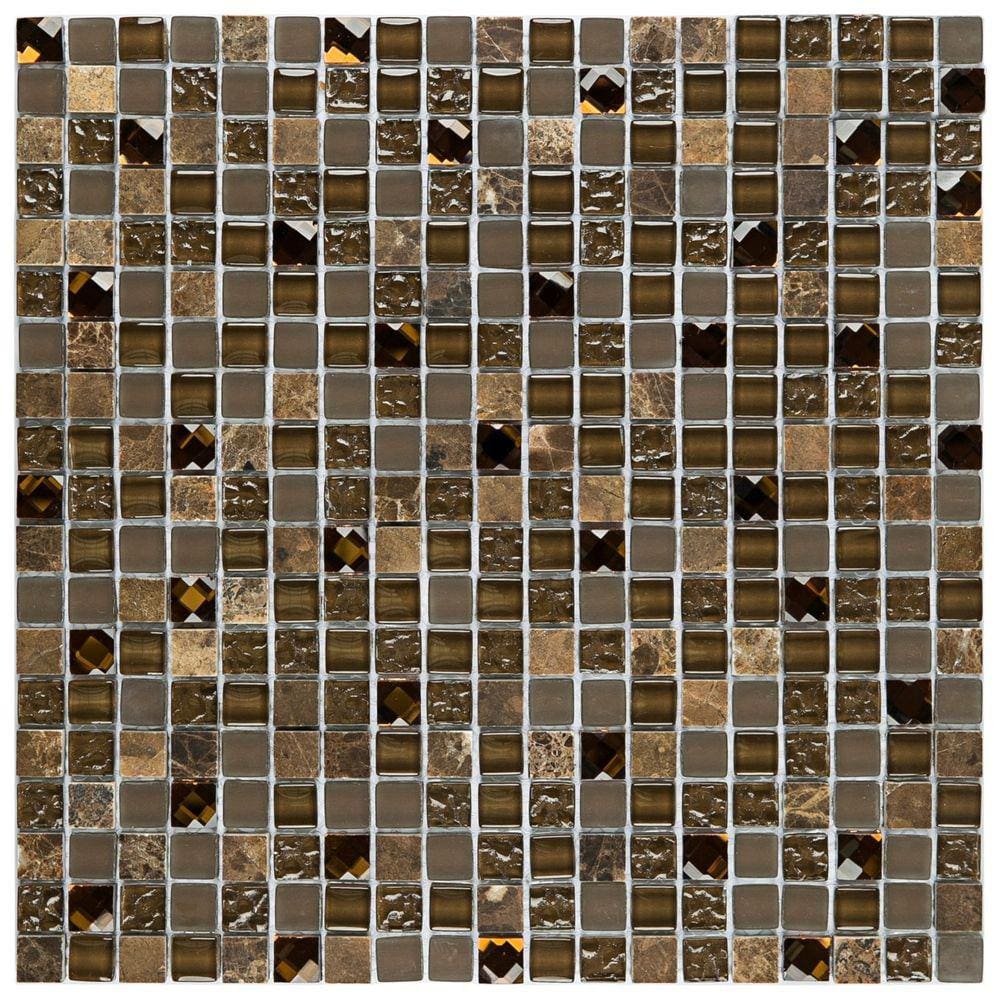 Pastilha de Mármore e Vidro Diamond Glass Mosaic Marrom