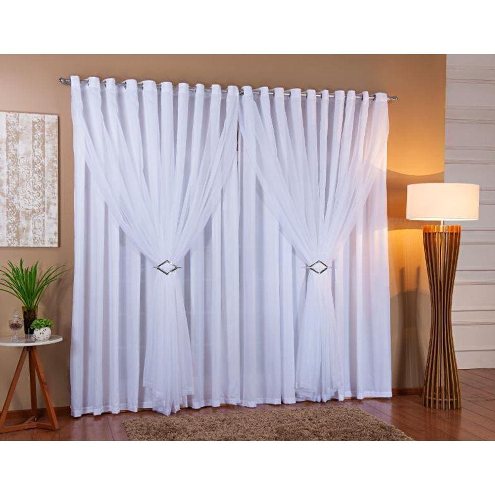 Cortina De Voil Com Forro Blackout Tecido 6,00X2,50 Sala E Quarto Branco