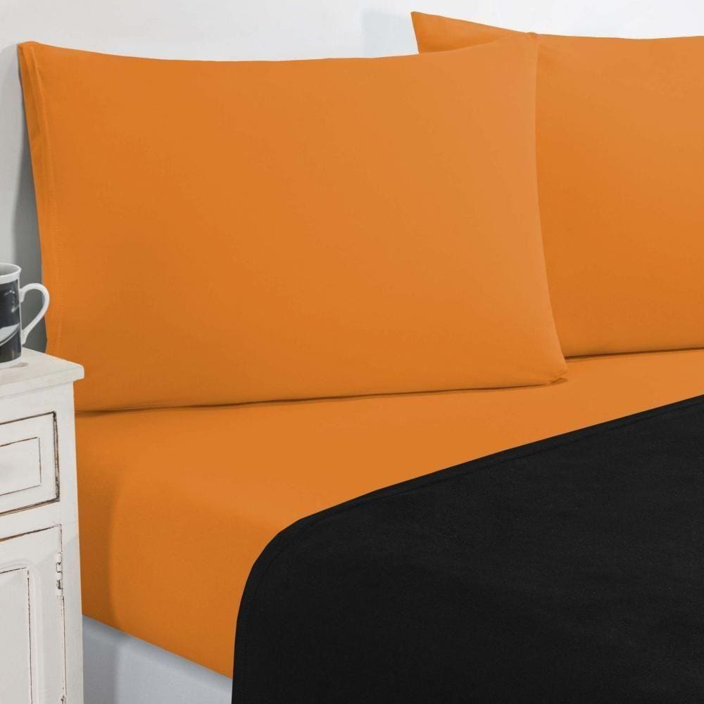 Jogo De Cama Malha Lençol 100% Algodão Gran Moratta 4 Peças Casal - Preto-laranja