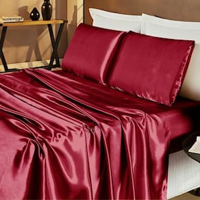 Jogo De Cama Lençol Cetim Casal Romantic 04 Peças - Vinho