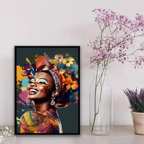 Quadro Mulher Africana 24x18cm - Madeira Branca