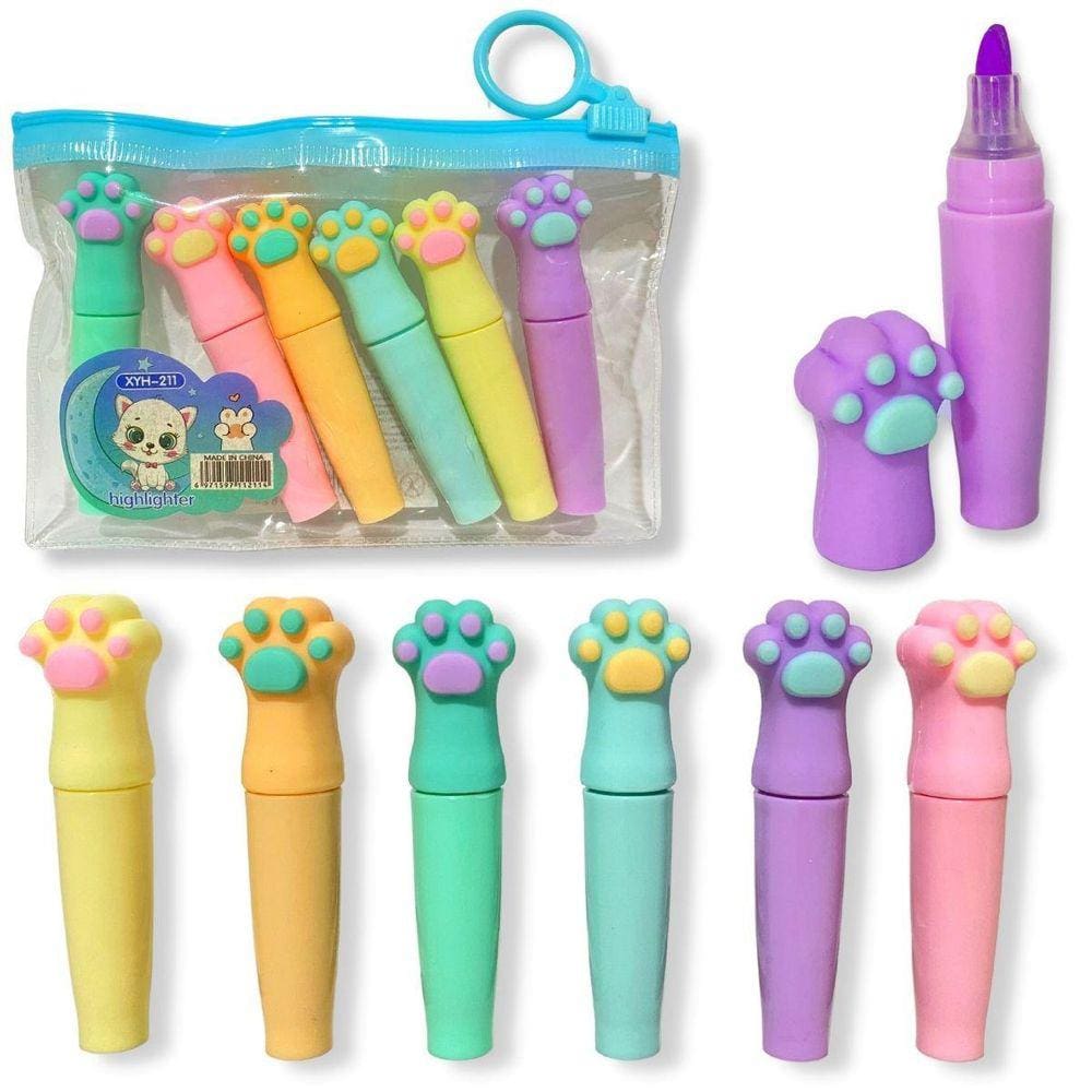 Marca Texto 6 Cores Pastel Gatinho | Alta Qualidade