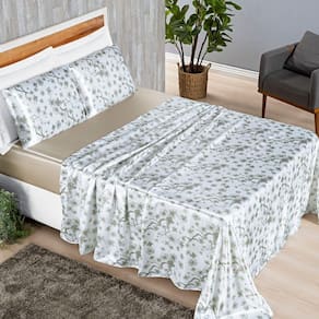 Jogo Cama Lençol Vine Casal Padrão Cetim Estampado Alto Brilho 4 Peças - Palha Florido