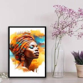 Quadro Decorativo Africana Mulher 24x18cm - Madeira Preta