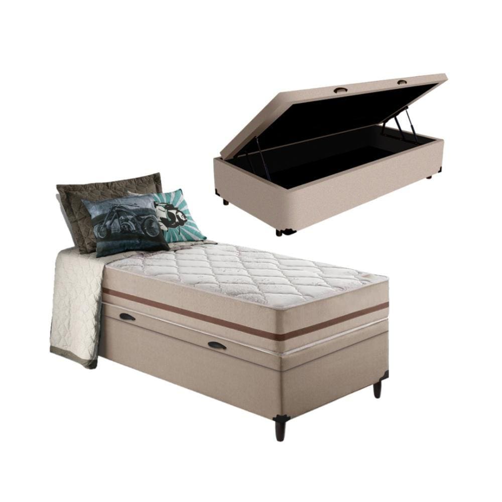 Cama Box Baú + Colchão Solteiro King Classic Molas 96X203x64cm