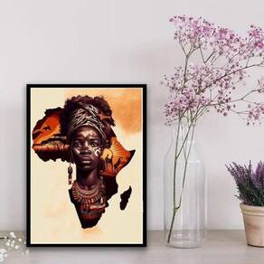 Quadro arte povo africano 24x18cm - Madeira branca
