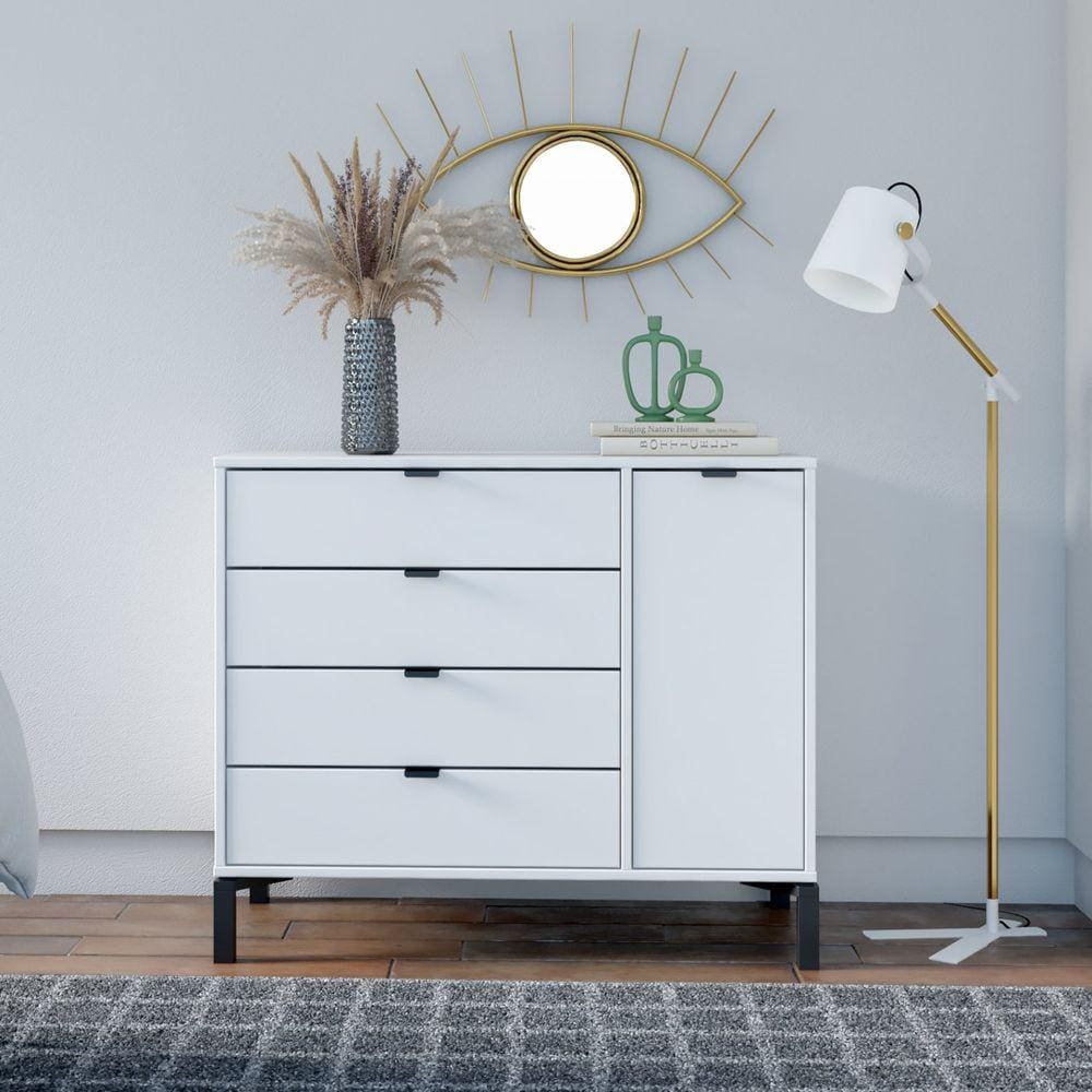 Cômoda Falkk Queens 4 Gavetas e 1 Porta Branco