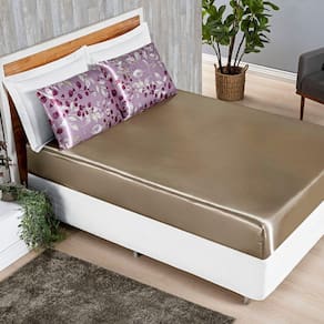 Jogo Cama Lençol Vine King Cetim Estampado Alto Brilho 3 Peças - Rosa Esplendor Floral