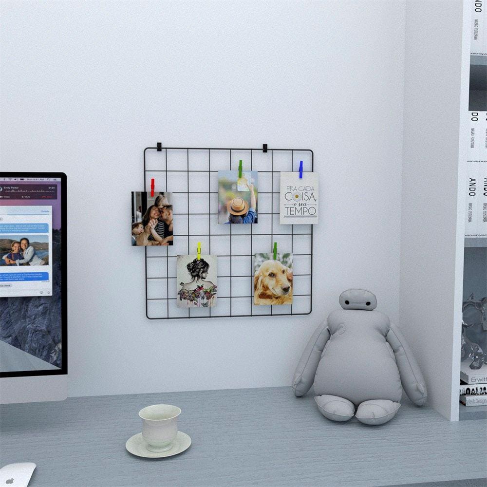 Memory Board Painel de Fotos 40x40 Preto Decoração Mesh Board Home Office + Prendedores + Clips Adesivos