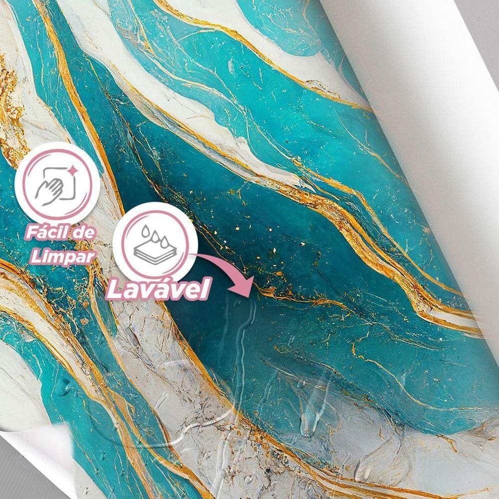 Papel De Parede Painel 3D Mármore Branco Azul E Amarelo 2,5M