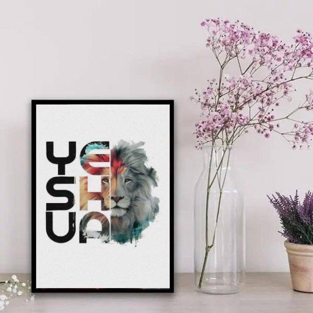 Quadro Leão Yeshua 33x24cm - Madeira Preta
