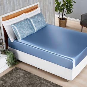 Jogo Cama Lençol Vine Casal Padrão Cetim Estampado Alto Brilho 3 Peças - Azul Serenity Mandala