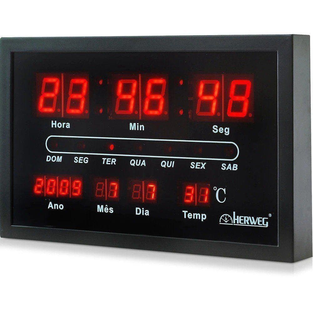Relógio De Parede Digital 6289-34 Preto - Herweg Bivolt
