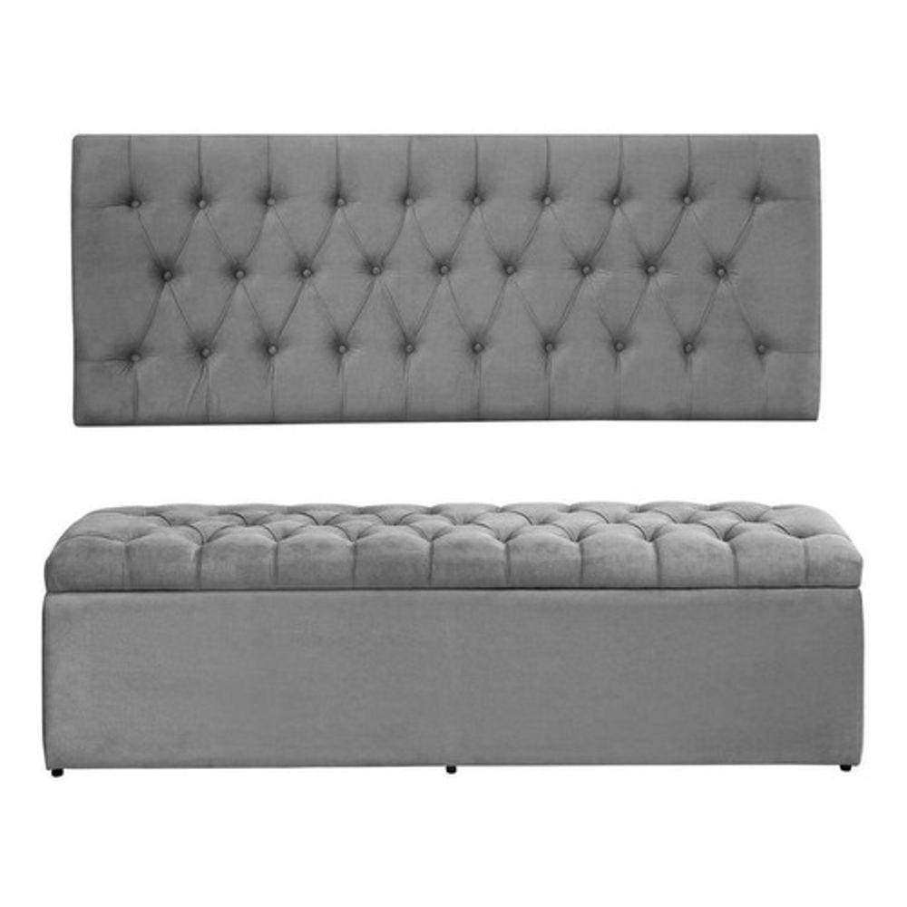 Kit Painel e Calçadeira Imperatriz 100 cm Suede Cinza