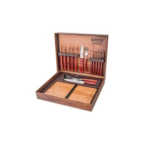Kit Para Churrasco Lâminas Aço Inox Cabos Em Madeira Polywood Vermelho 15 Peças