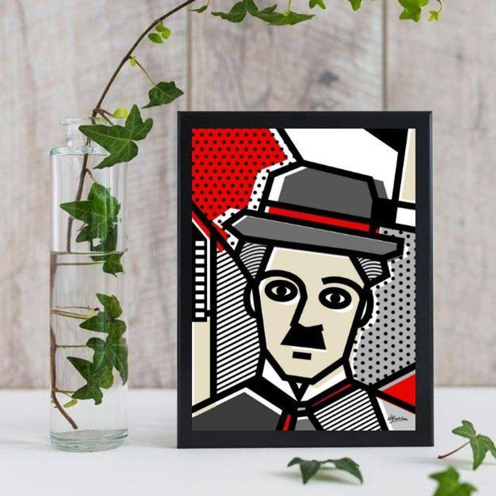 Quadro Charlie Chaplin Pop Art 24x18cm - Moldura Branca