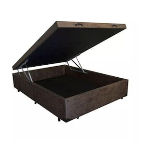 Cama Box Baú Casal Suede Marrom - 39x138x188