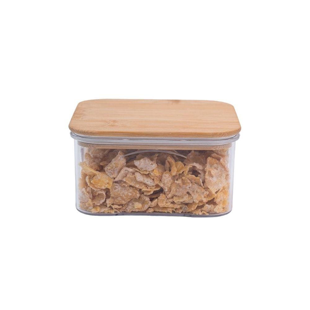 Pote de acrílico 450ml com tampa de bambu transparente quadrado - Oikos