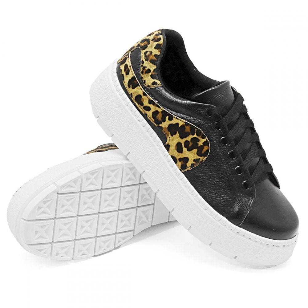 Tenis Casual em Couro DK Uze Shoes com Detalhe Lateral e Sola Plataforma Leve