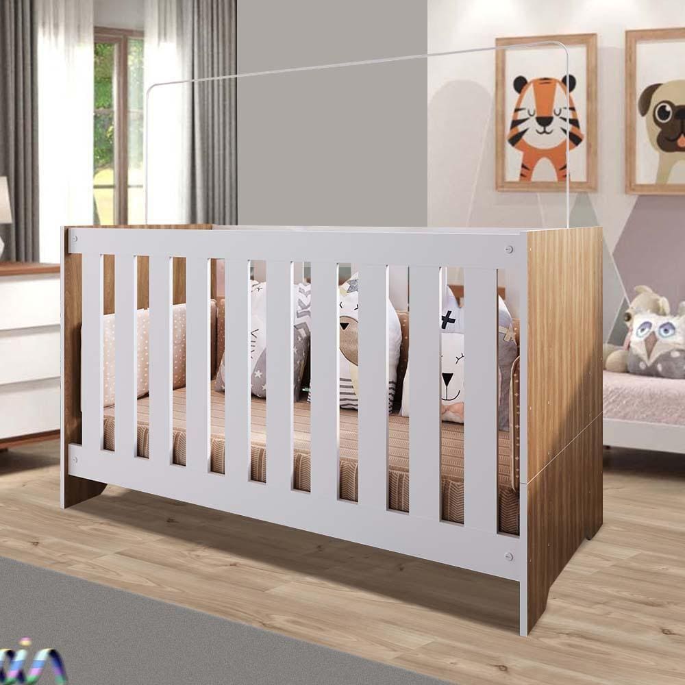 Berço Multifuncional Americano 3 Em 1 74cm x 133cm Nogal Manchester Com Branco Redvers Shop Jm