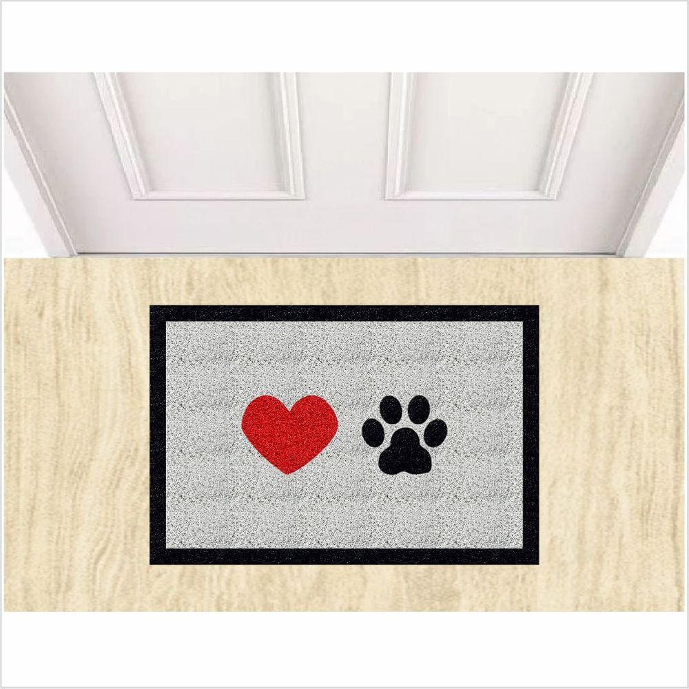 Tapete Capacho Pata Coração, Medida Porta. Cor Prata