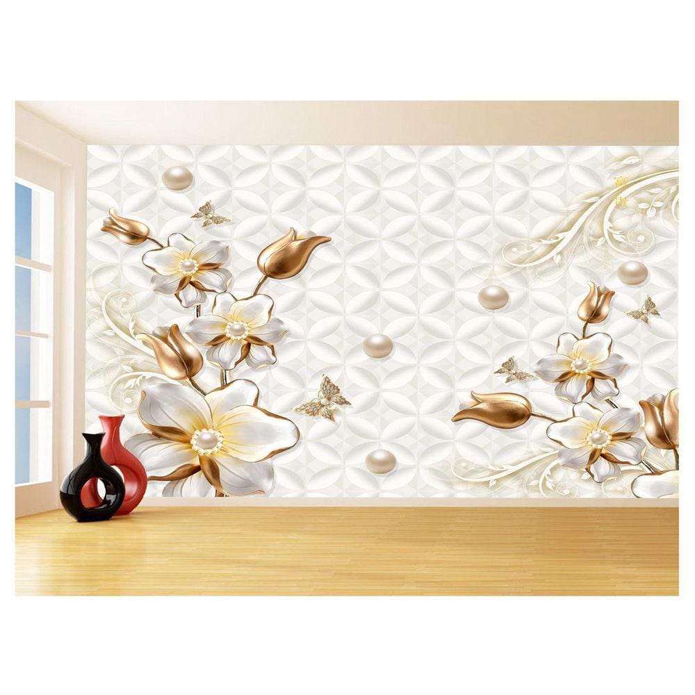 Papel De Parede 3D Floral Textura Sala Flores 3,5M Xfl264