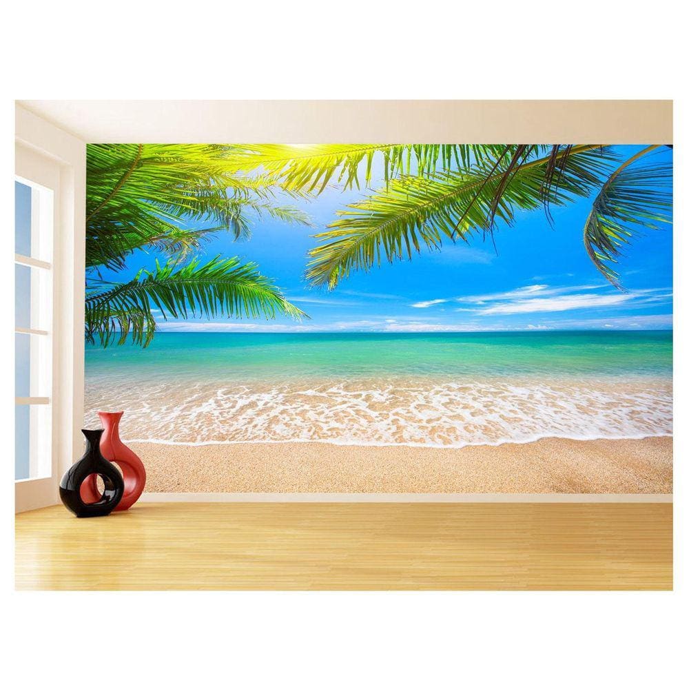 Papel De Parede 3D Praia Mar Coqueiros Céu Azul 3,5M Npr333