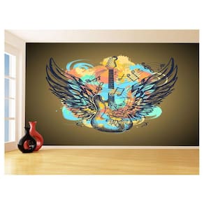 Papel De Parede 3D Arte Guitarra Asas Colorido 3,5M Tra135