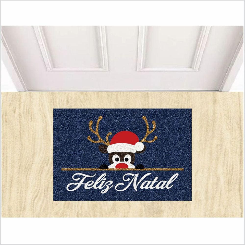 Tapete Rena Papai Noel, Feliz Natal, Decorção De Natal Cor Azul Marinho