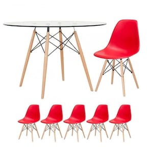 Mesa Redonda Eames 120cm + 5 Cadeiras Vermelho