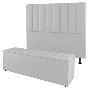 Kit Cabeceira E Baú Cama Box Solteiro 90Cm Sintético Branco