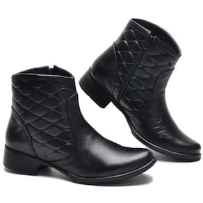 Bota Feminina Casual Couro Cano Curto Matelassê Confortável