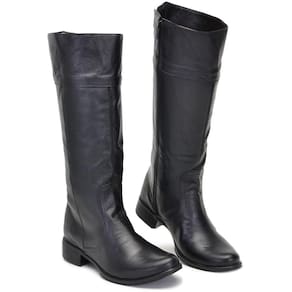 Bota Feminina Montaria Couro Cano Alto Zíper Confortável
