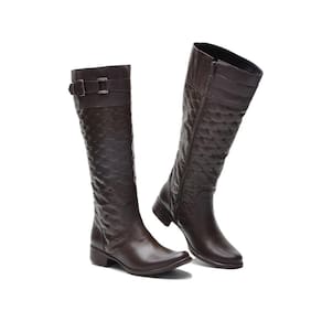 Bota Feminina Montaria Couro Matelassê Cano Alto Moderna
