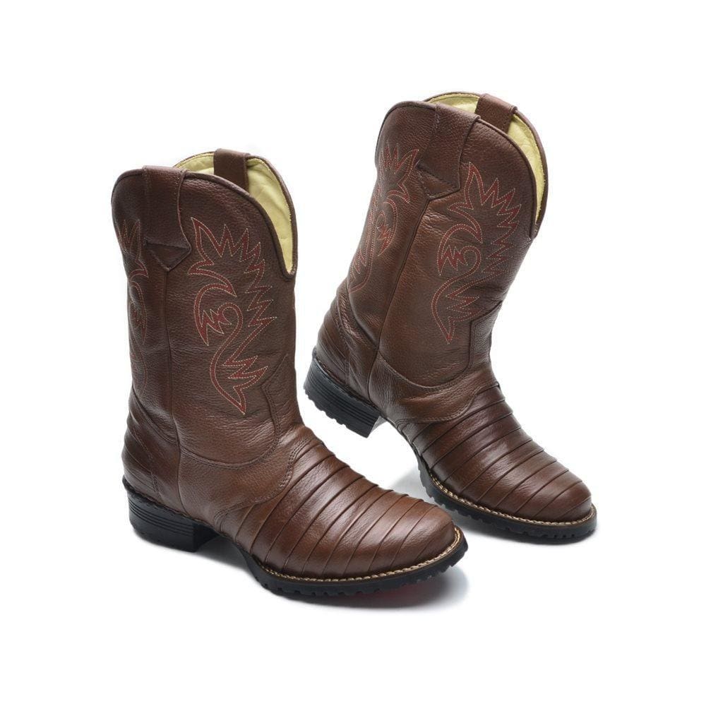 Bota Texana Masculina Couro Cano Médio Moderna Estilo
