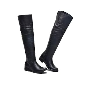 Bota Feminina Over The Knee Couro Cano Alto Zíper Moderna