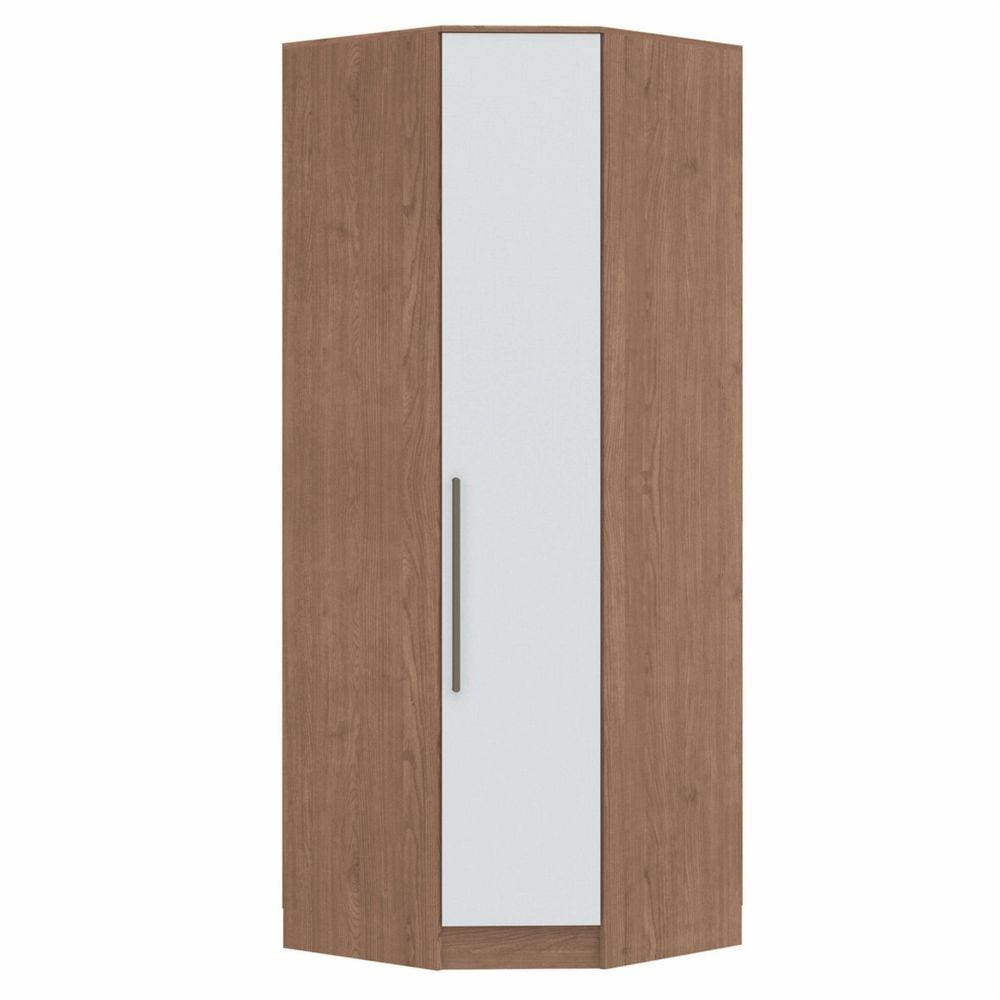 Guarda Roupa Modulado Canto Oblíquo 1 Porta Requinte+ Móveis Castro Macadâmia/Branco Line