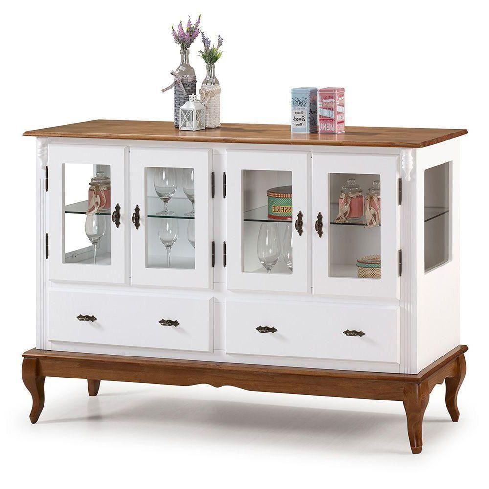 Buffet Balcão Antique Com 4 Portas, 2 Gavetas E 2 Prateleiras De Vidro - M560510 Garapa - Verniz