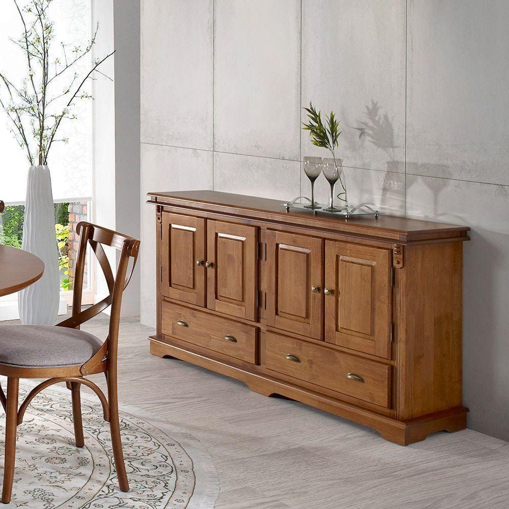 Buffet Balcão De Madeira Com 4 Portas, 2 Gavetas E 2 Prateleiras Internas - M52042 - Verniz