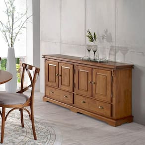 Buffet Balcão De Madeira Com 4 Portas, 2 Gavetas E 2 Prateleiras Internas - M52042 - Verniz
