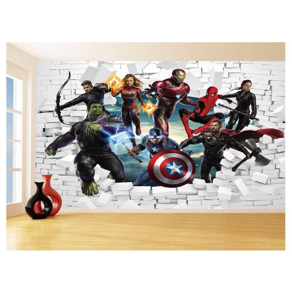 Papel De Parede 3D Vingadores Entrando Quarto 3,5M Nhma111