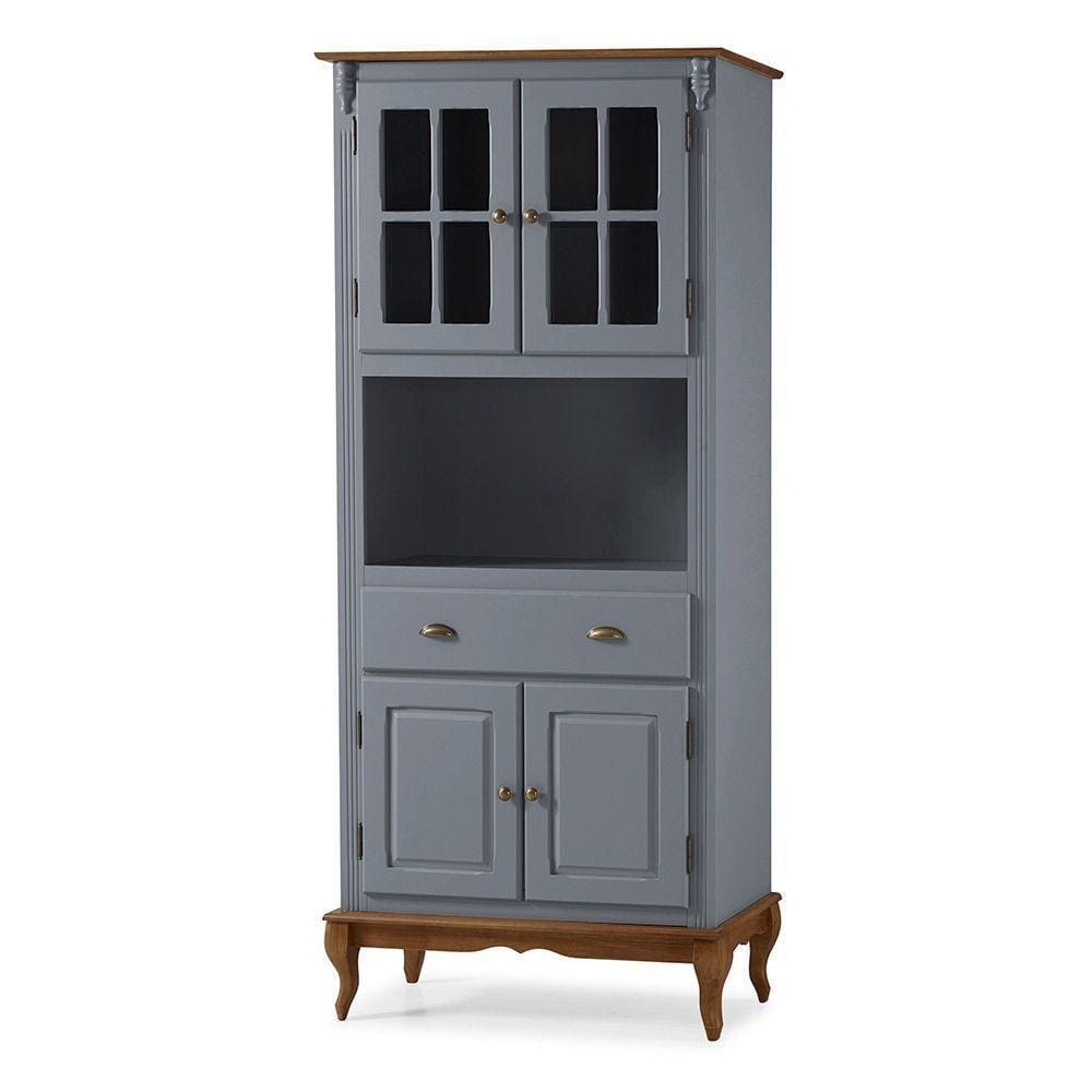 Cristaleira Lateral Com 2 Portas Madeira, 2 Portas Vidro, 1 Gaveta E 1 Nicho - M560810 - Verniz