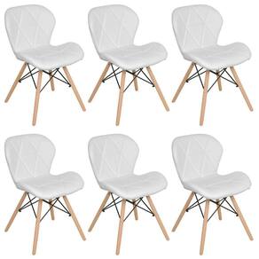 Kit 6 Cadeiras Estofadas Charles Eames Eiffel Slim Branco