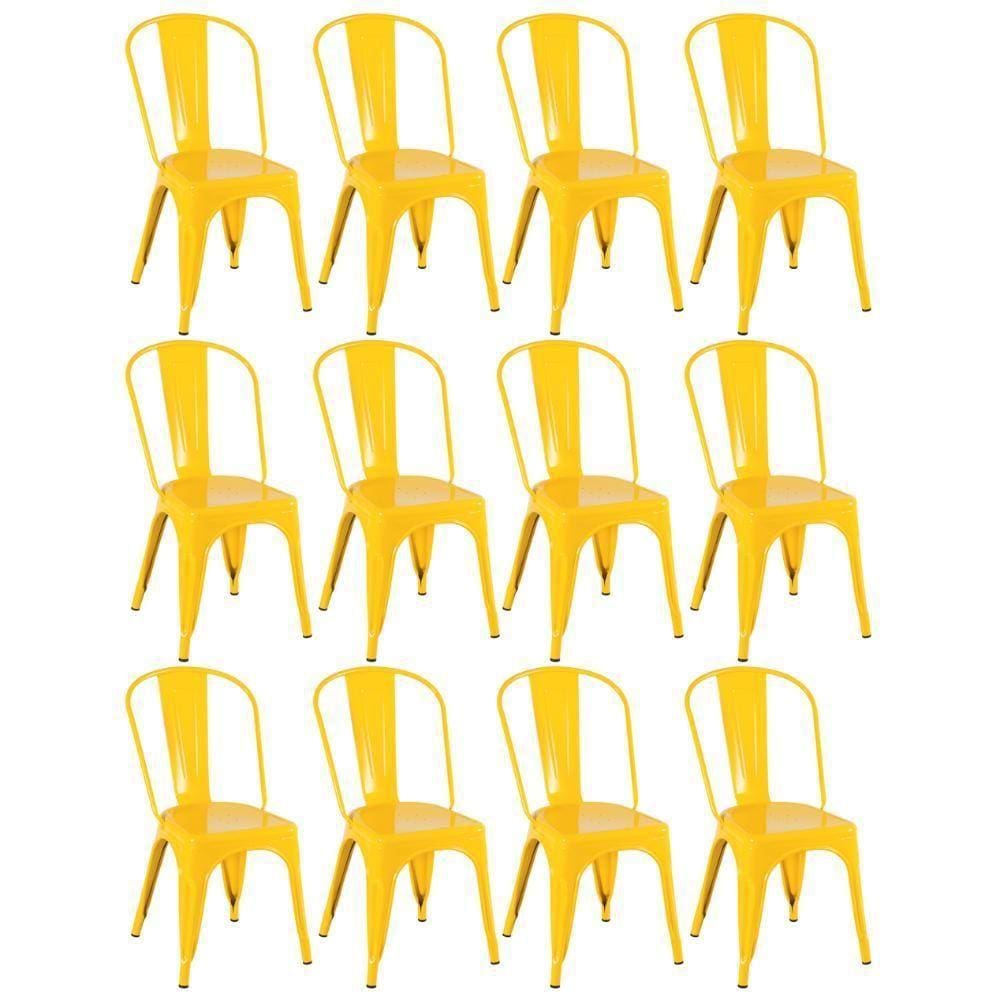 Kit 12 Cadeiras Design Industrial Amarelo