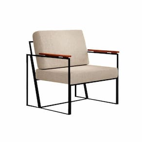 Poltrona Dubai Bege Com Cinto Em Couro E Base Em Metal Preto