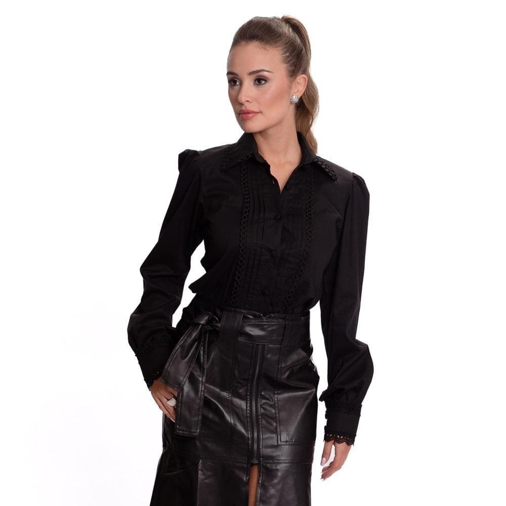 Camisa Social Feminina Detalhe Punho Rendada Teodoro Luxo