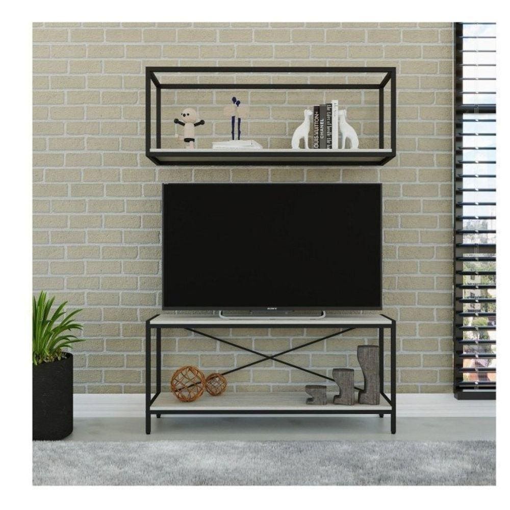 Conjunto Rack para TV até 50 Polegadas 1 Nicho Aéreo Estilo Industrial Active Yescasa Snow