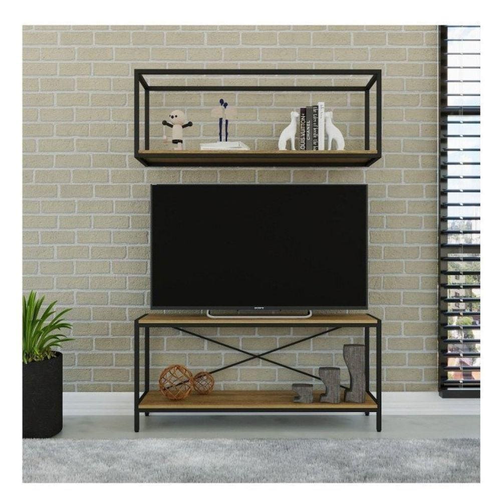 Conjunto Rack para TV até 50 Polegadas 1 Nicho Aéreo Estilo Industrial Active Yescasa Laminamel